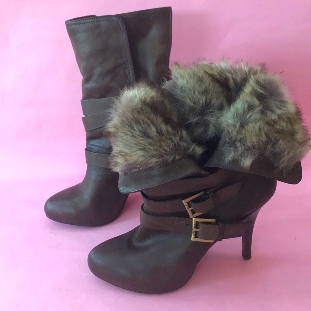Brown Guess distressed leather booties